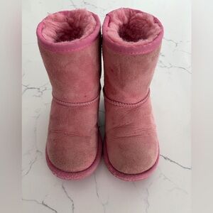 UGG Girls Pink Plush Shearling Boots with glitter heel size 11